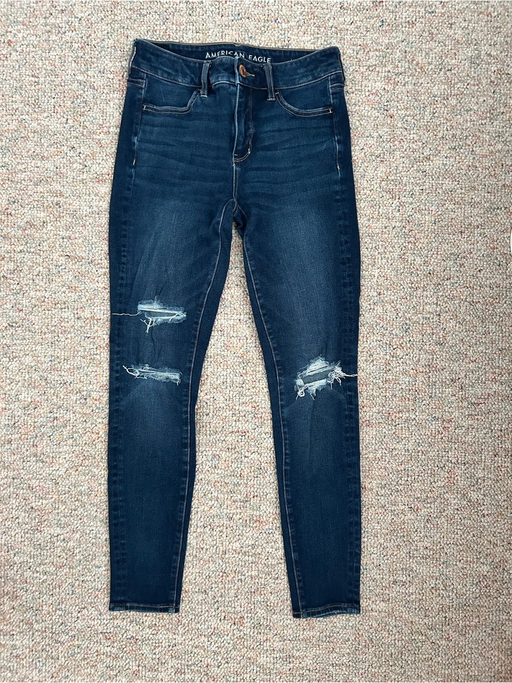 American Eagle Outfitters Dark Blue Ripped Women's Skinny Jeans